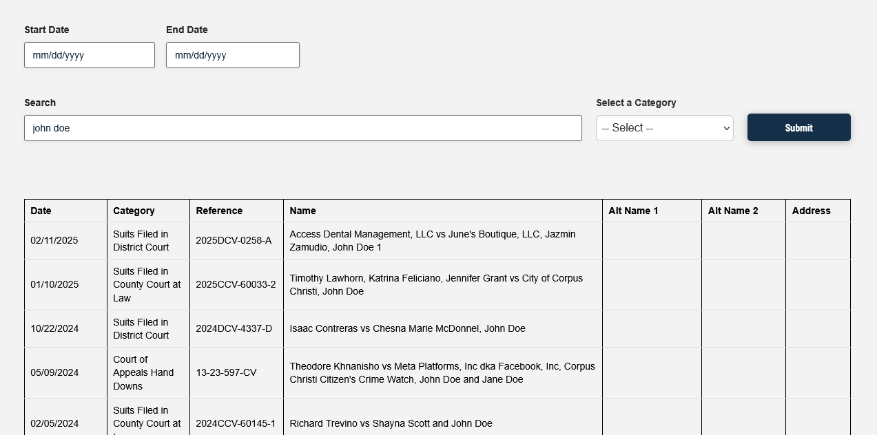 CBL News Search Example Screenshot
